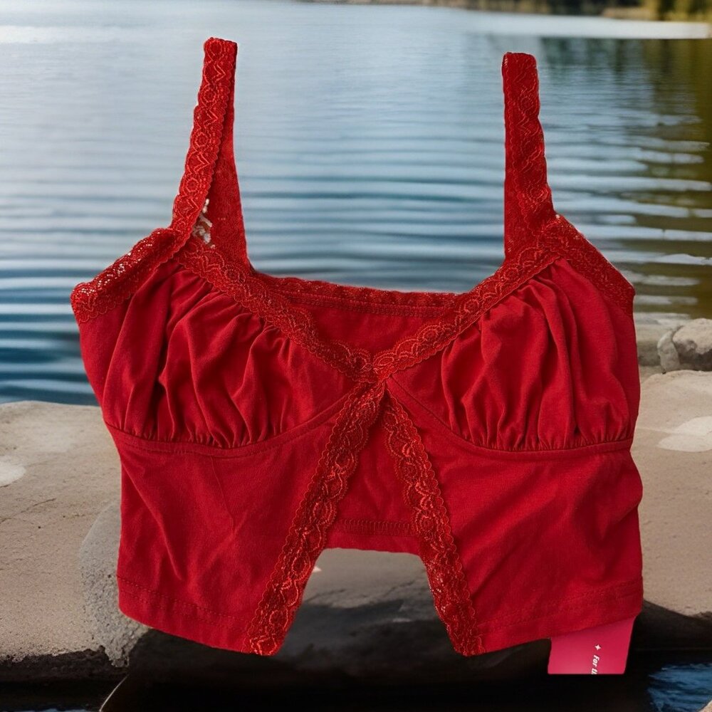 Shein Babydoll Cami Crop Top Bra Size 4 Small Red Flirty Feminine
